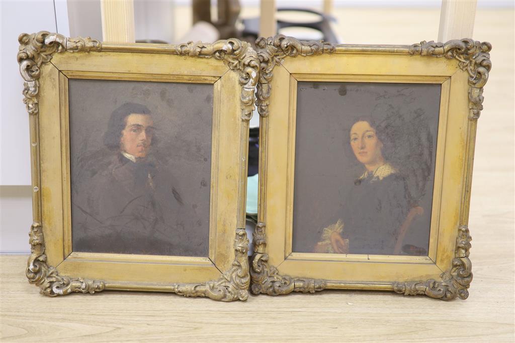 J.H Bland (19thC), pair of oils on board, Portrait of Miss S.M. Bland and companion portrait of a gentlemen, one signed and dated Rome